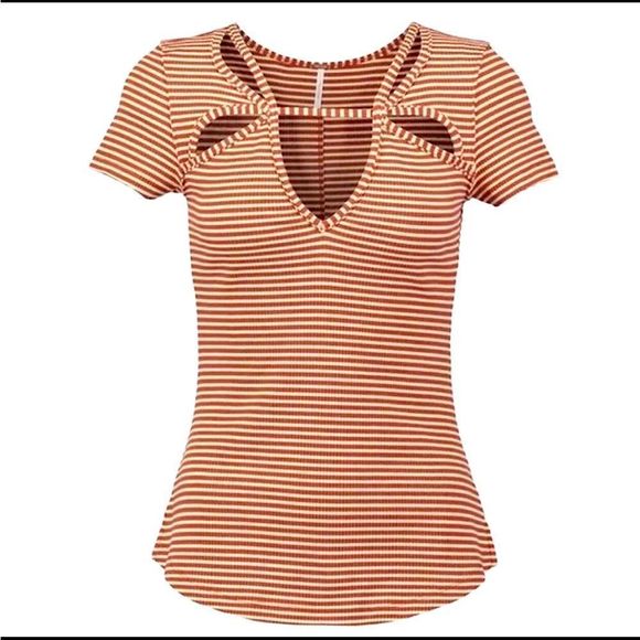 Free People Frenchie Striped Cutout Tee Size L - Picture 6 of 12